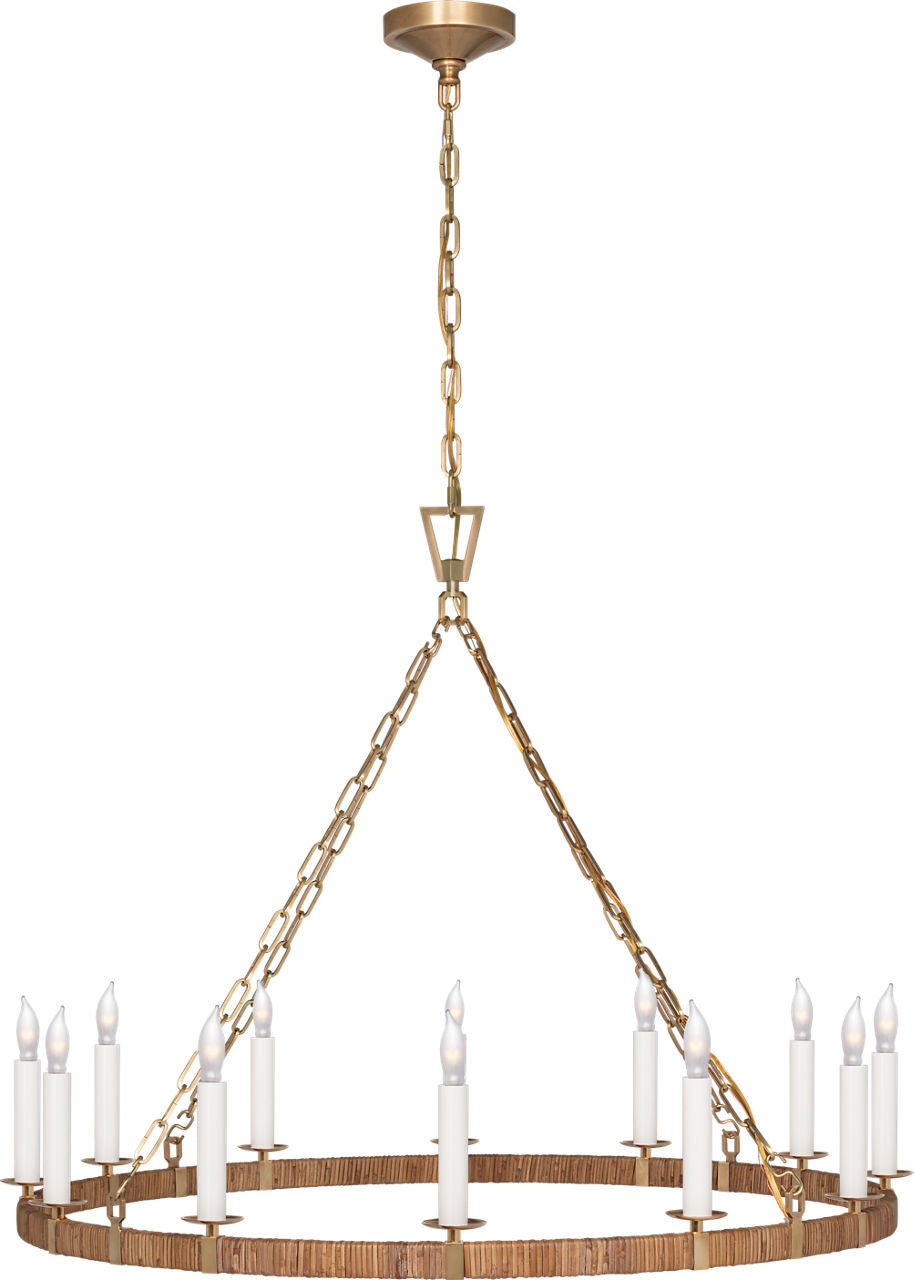 Darlana Large Wrapped Ring Chandelier | Antique-Burnished Brass and Natural Rattan