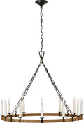 Darlana Large Wrapped Ring Chandelier | Aged Iron and Natural Rattan