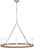 Darlana Large Wrapped Ring Chandelier | Polished Nickel and Natural Rattan