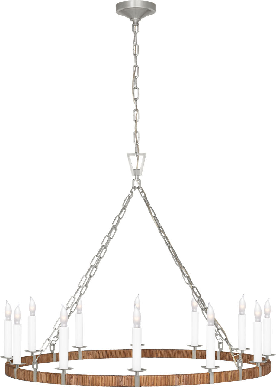 Darlana Large Wrapped Ring Chandelier | Polished Nickel and Natural Rattan