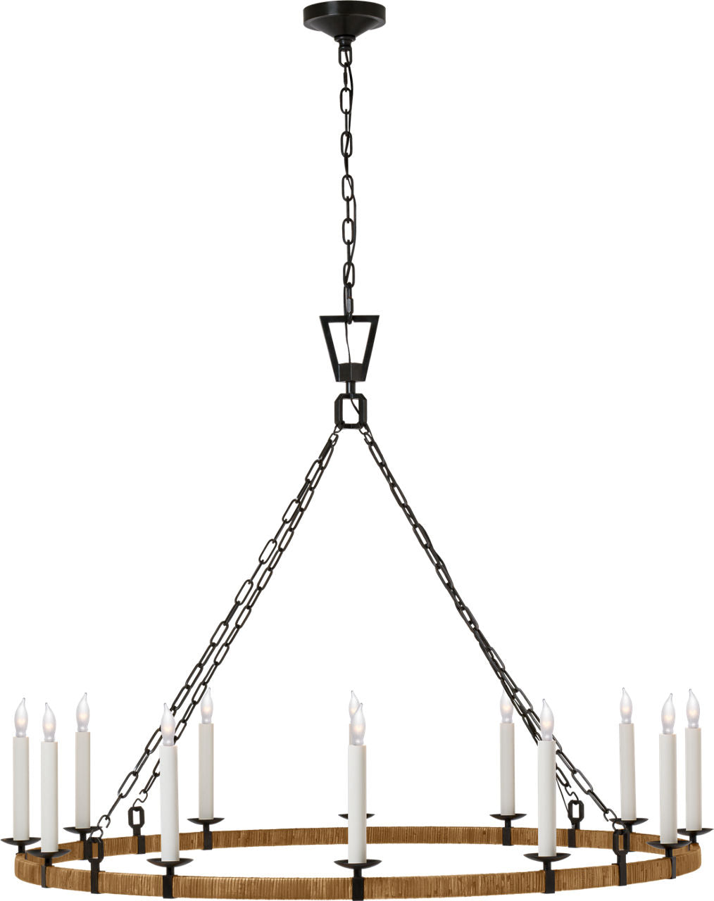 Darlana XL Wrapped Ring Chandelier | Aged Iron and Natural Rattan