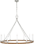 Darlana XL Wrapped Ring Chandelier | Polished Nickel and Natural Rattan