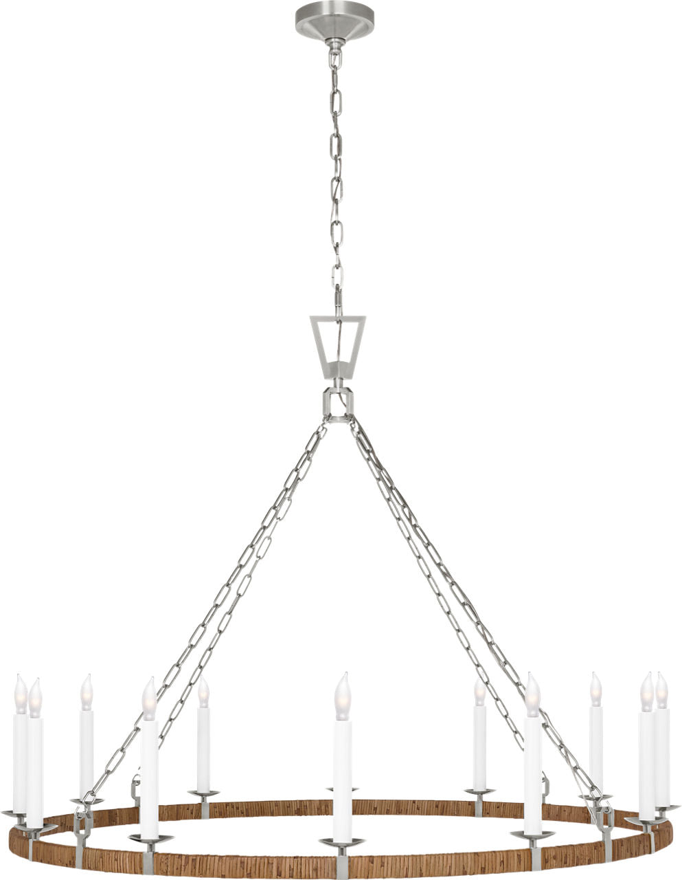 Darlana XL Wrapped Ring Chandelier | Polished Nickel and Natural Rattan