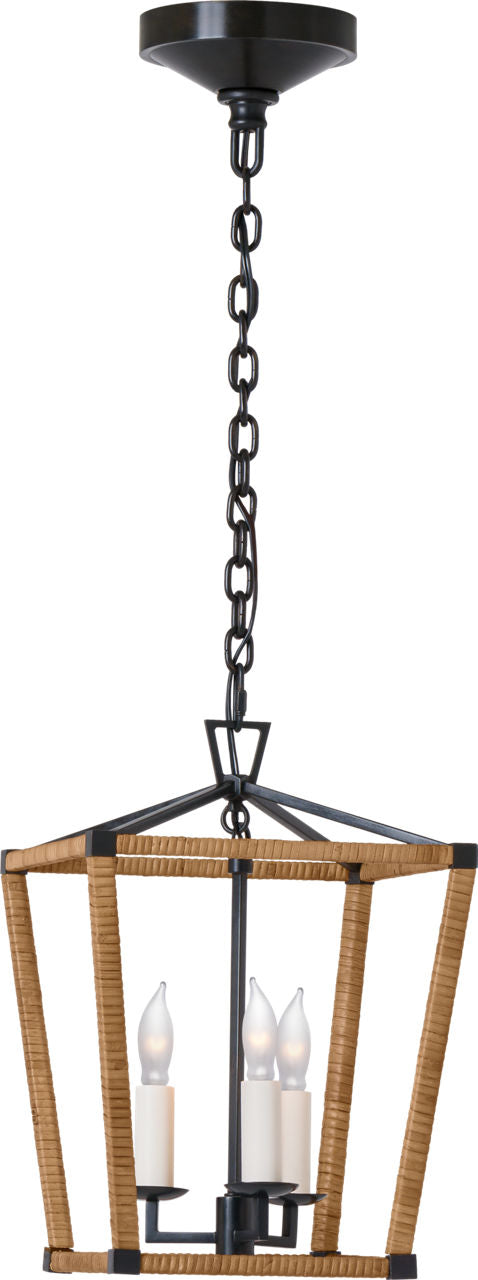 Darlana Mini Wrapped Lantern | Aged Iron and Natural Rattan