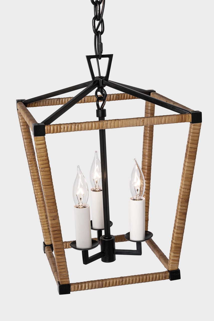 Darlana Mini Wrapped Lantern | Aged Iron and Natural Rattan