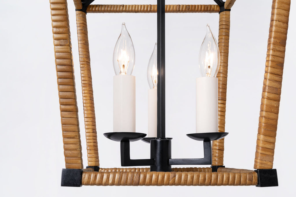 Darlana Mini Wrapped Lantern | Aged Iron and Natural Rattan