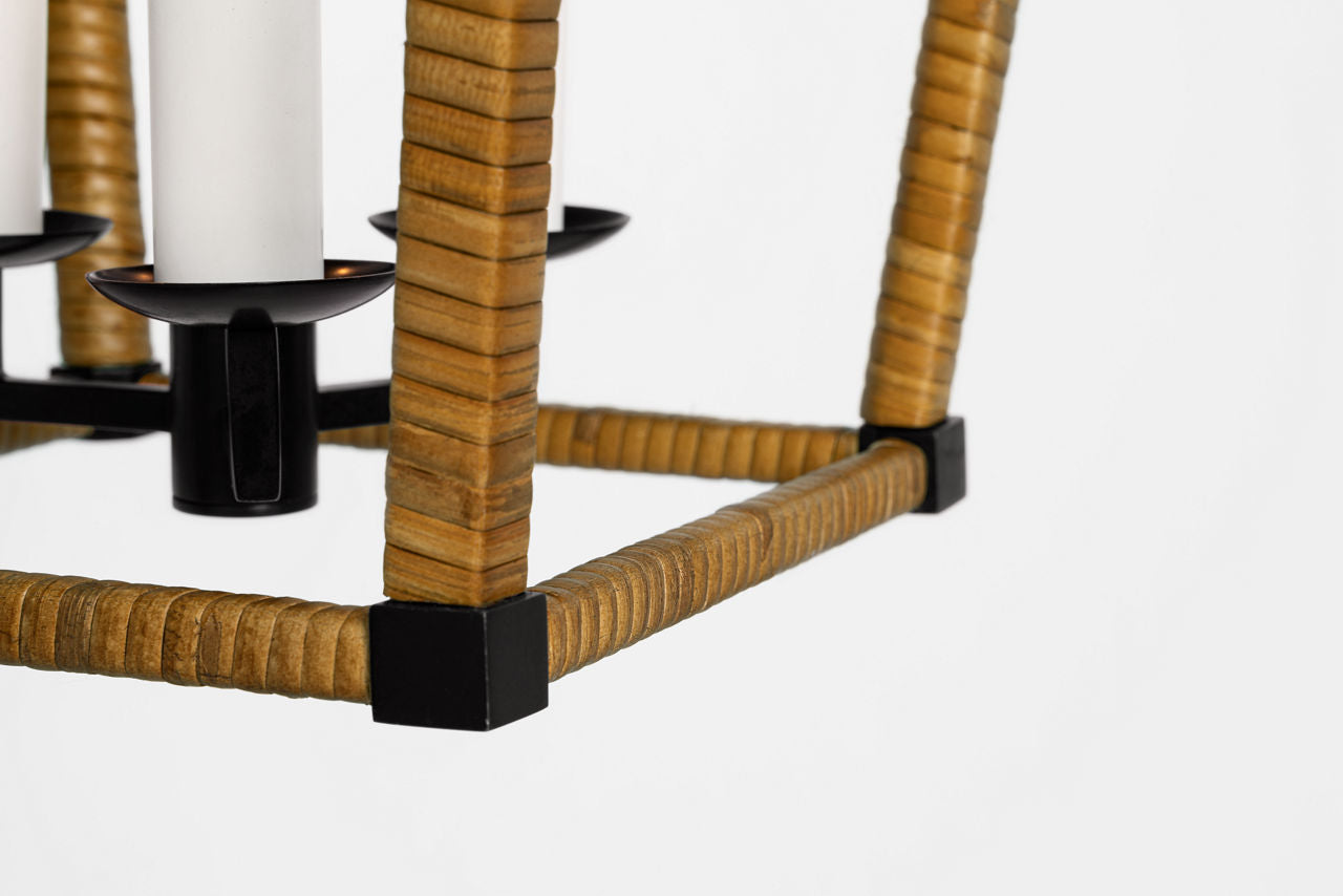 Darlana Mini Wrapped Lantern | Aged Iron and Natural Rattan