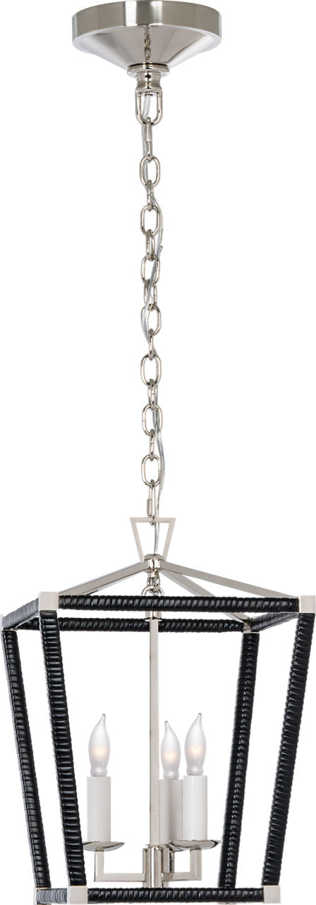 Darlana Mini Wrapped Lantern | Polished Nickel and Black Rattan