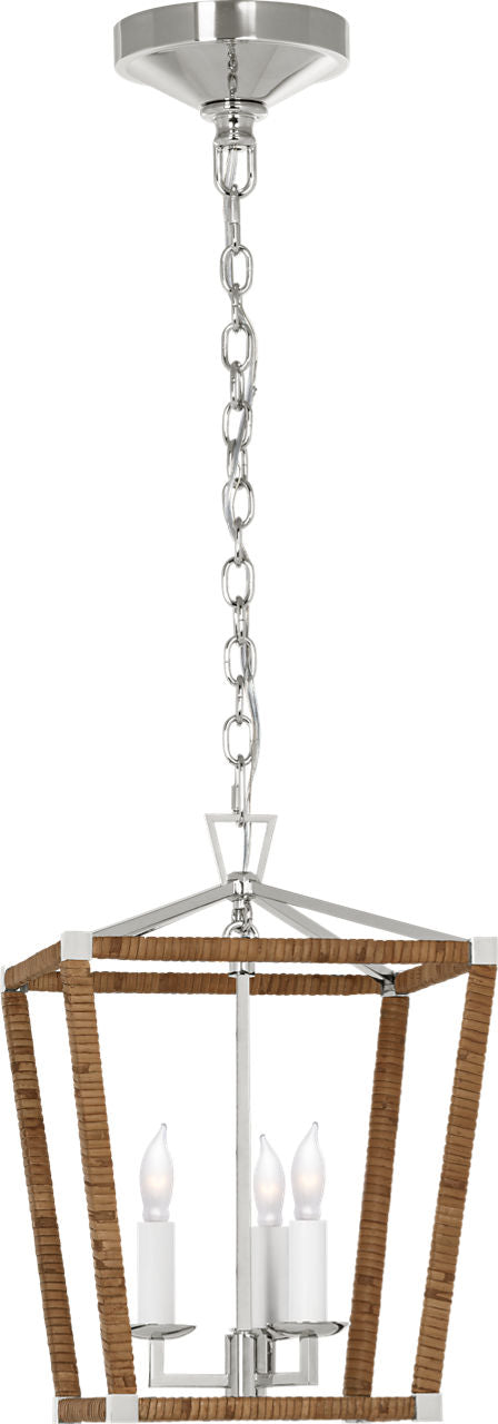 Darlana Mini Wrapped Lantern | Polished Nickel and Natural Rattan