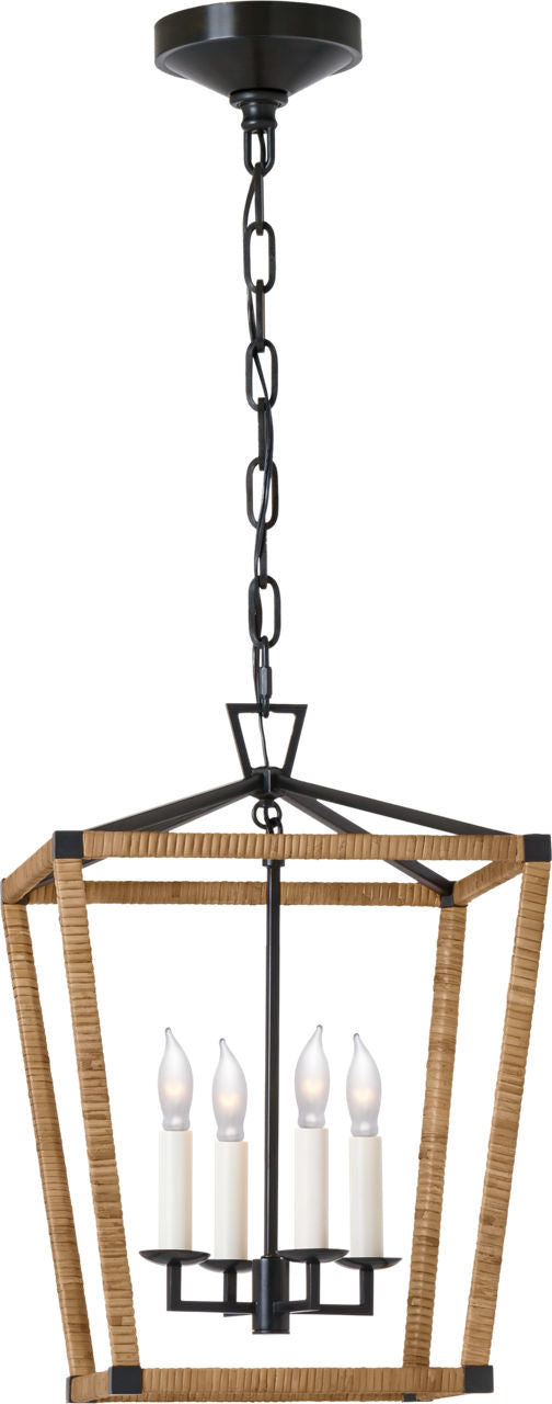 Darlana Small Wrapped Lantern | Aged Iron and Natural Rattan