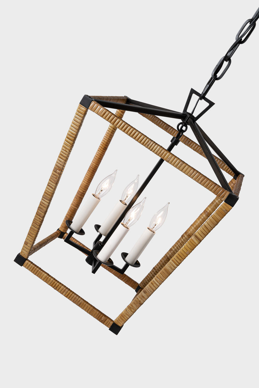 Darlana Small Wrapped Lantern | Aged Iron and Natural Rattan