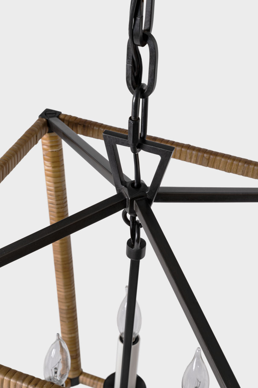 Darlana Small Wrapped Lantern | Aged Iron and Natural Rattan