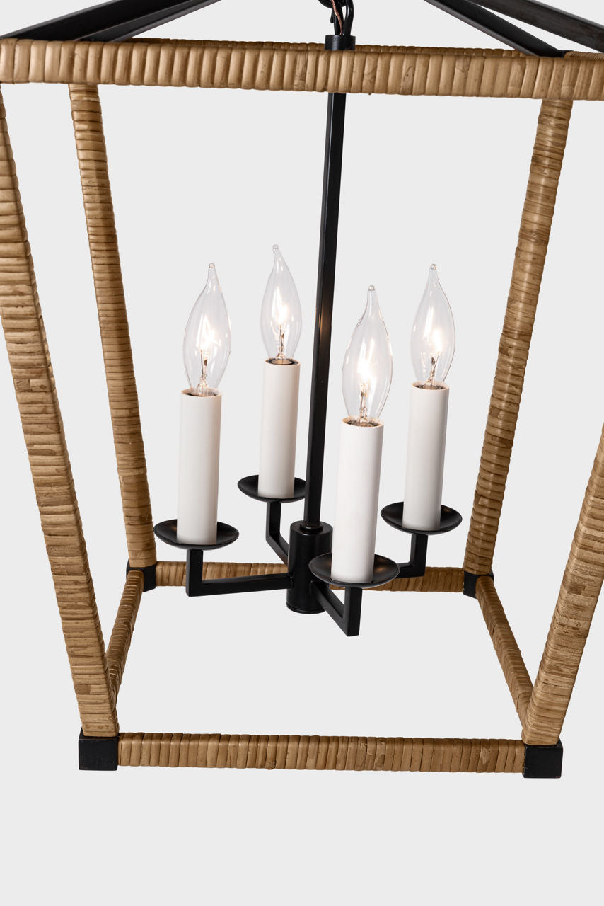 Darlana Small Wrapped Lantern | Aged Iron and Natural Rattan