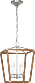 Darlana Small Wrapped Lantern | Polished Nickel and Natural Rattan