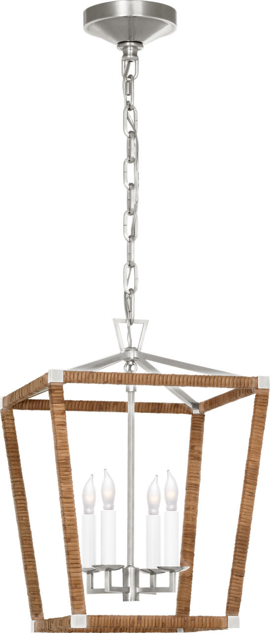Darlana Small Wrapped Lantern | Polished Nickel and Natural Rattan