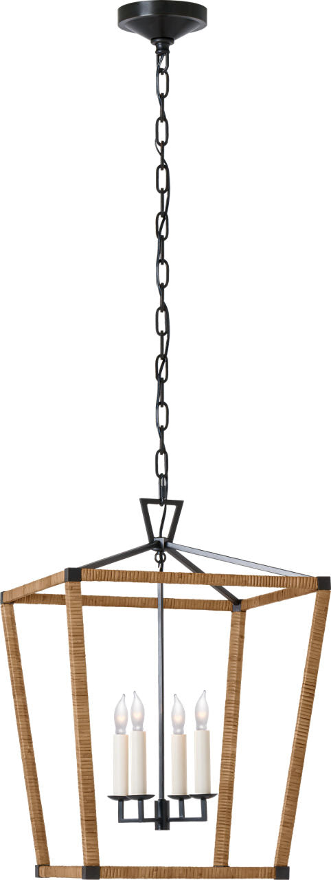 Darlana Medium Wrapped Lantern | Aged Iron and Natural Rattan
