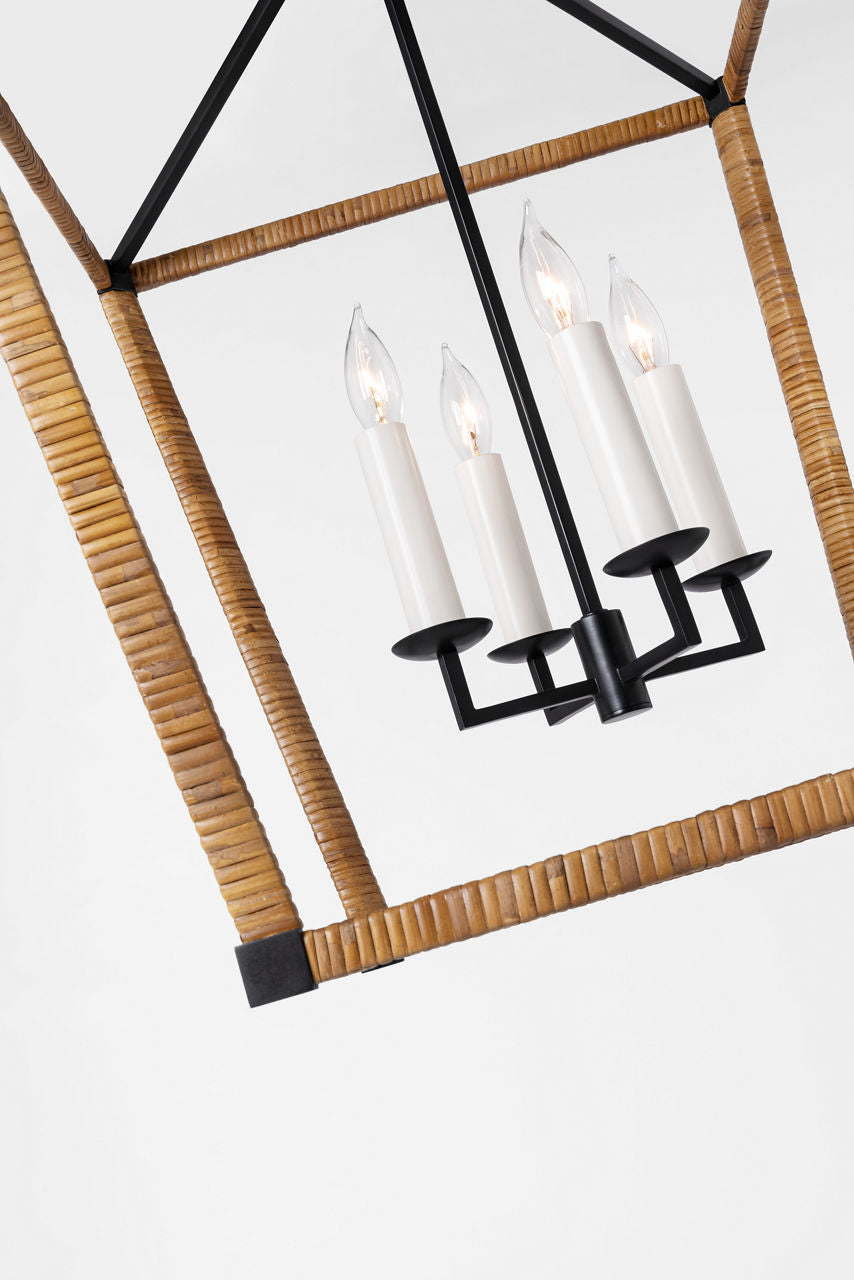 Darlana Medium Wrapped Lantern | Aged Iron and Natural Rattan