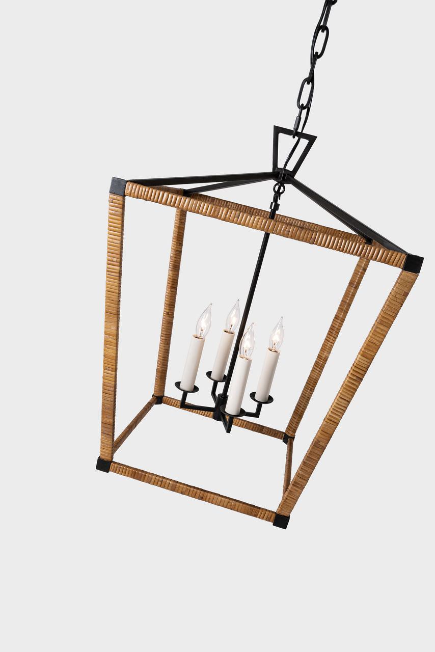 Darlana Medium Wrapped Lantern | Aged Iron and Natural Rattan