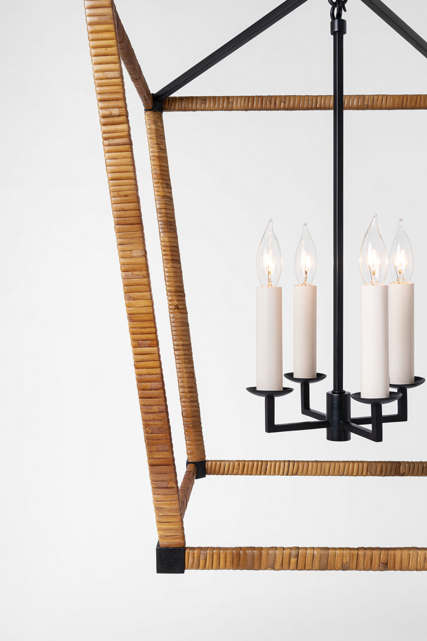 Darlana Medium Wrapped Lantern | Aged Iron and Natural Rattan