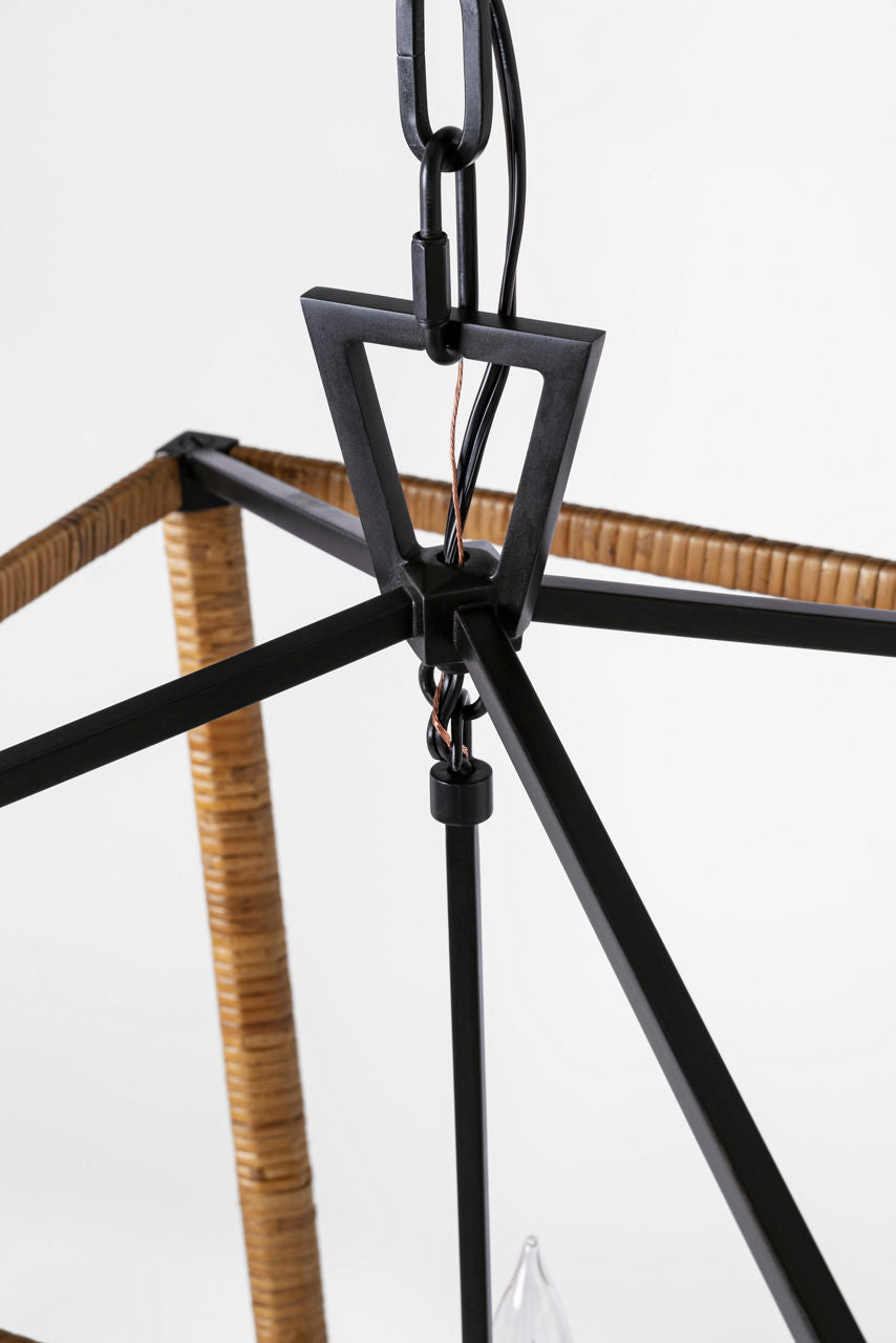 Darlana Medium Wrapped Lantern | Aged Iron and Natural Rattan