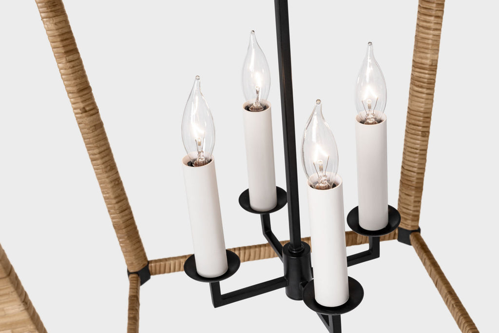 Darlana Medium Wrapped Lantern | Aged Iron and Natural Rattan