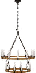 Darlana Medium Two Tier Chandelier | Aged Iron and Natural Rattan