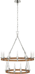 Darlana Medium Two Tier Chandelier | Polished Nickel and Natural Rattan