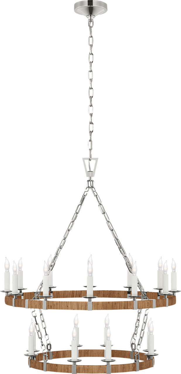 Darlana Medium Two Tier Chandelier | Polished Nickel and Natural Rattan