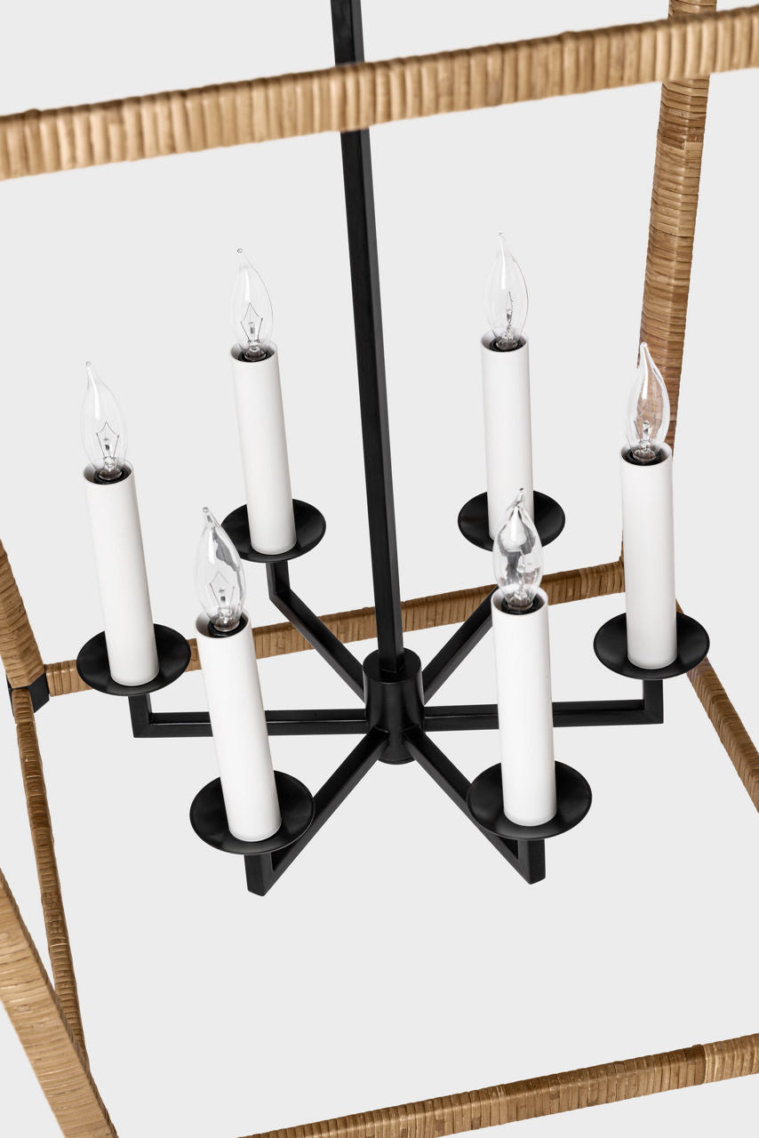 Darlana Large Wrapped Lantern | Aged Iron and Natural Rattan
