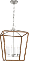 Darlana Large Wrapped Lantern | Polished Nickel and Natural Rattan