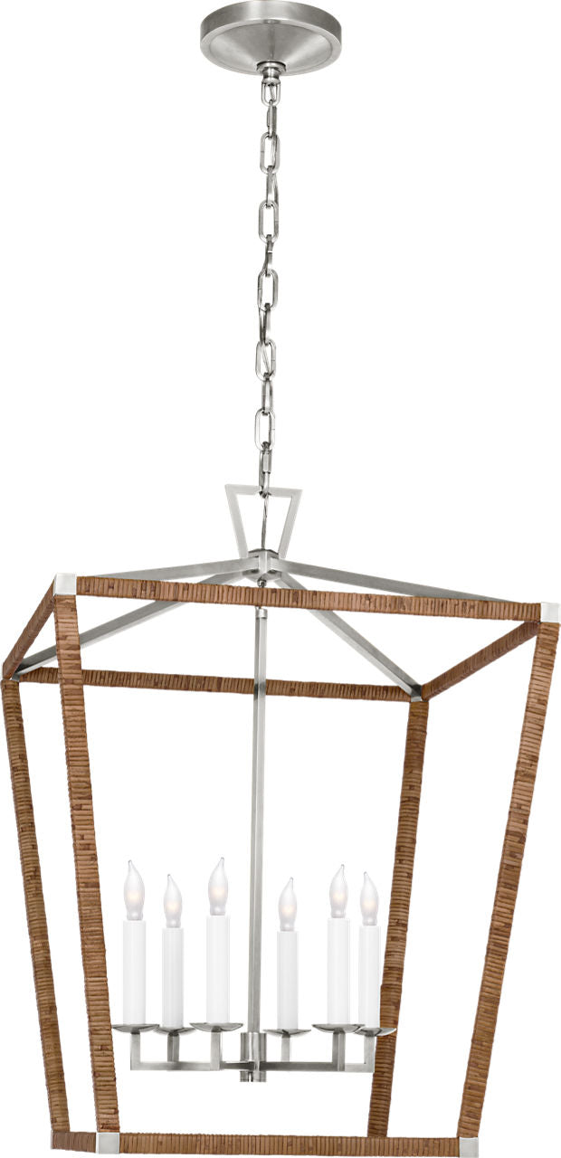 Darlana Large Wrapped Lantern | Polished Nickel and Natural Rattan