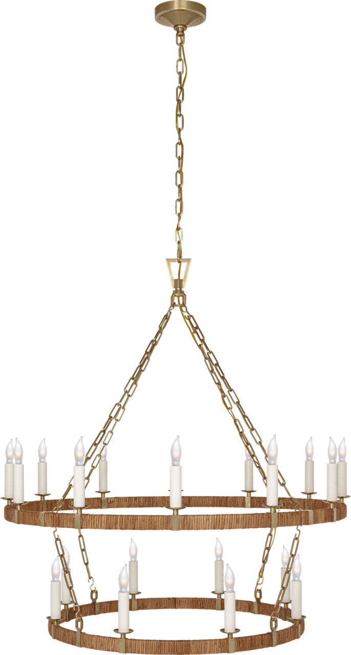 Darlana Large Two Tier Chandelier | Antique-Burnished Brass and Natural Rattan