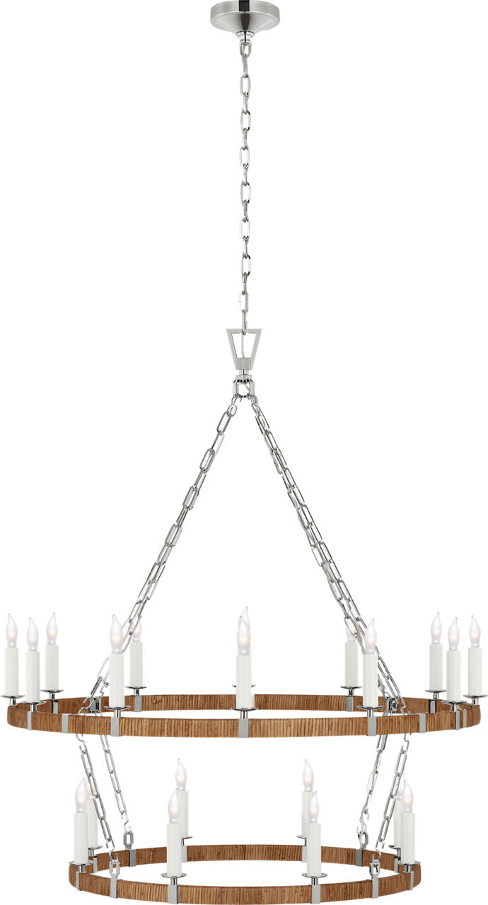 Darlana Large Two Tier Chandelier | Polished Nickel and Natural Rattan