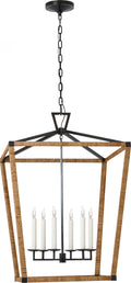 Darlana XL Wrapped Lantern | Aged Iron and Natural Rattan