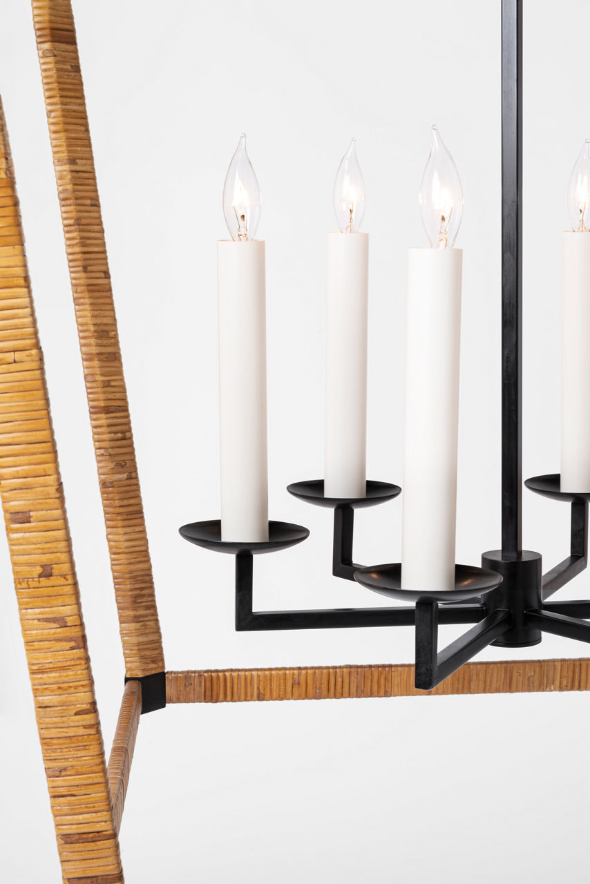 Darlana XL Wrapped Lantern | Aged Iron and Natural Rattan
