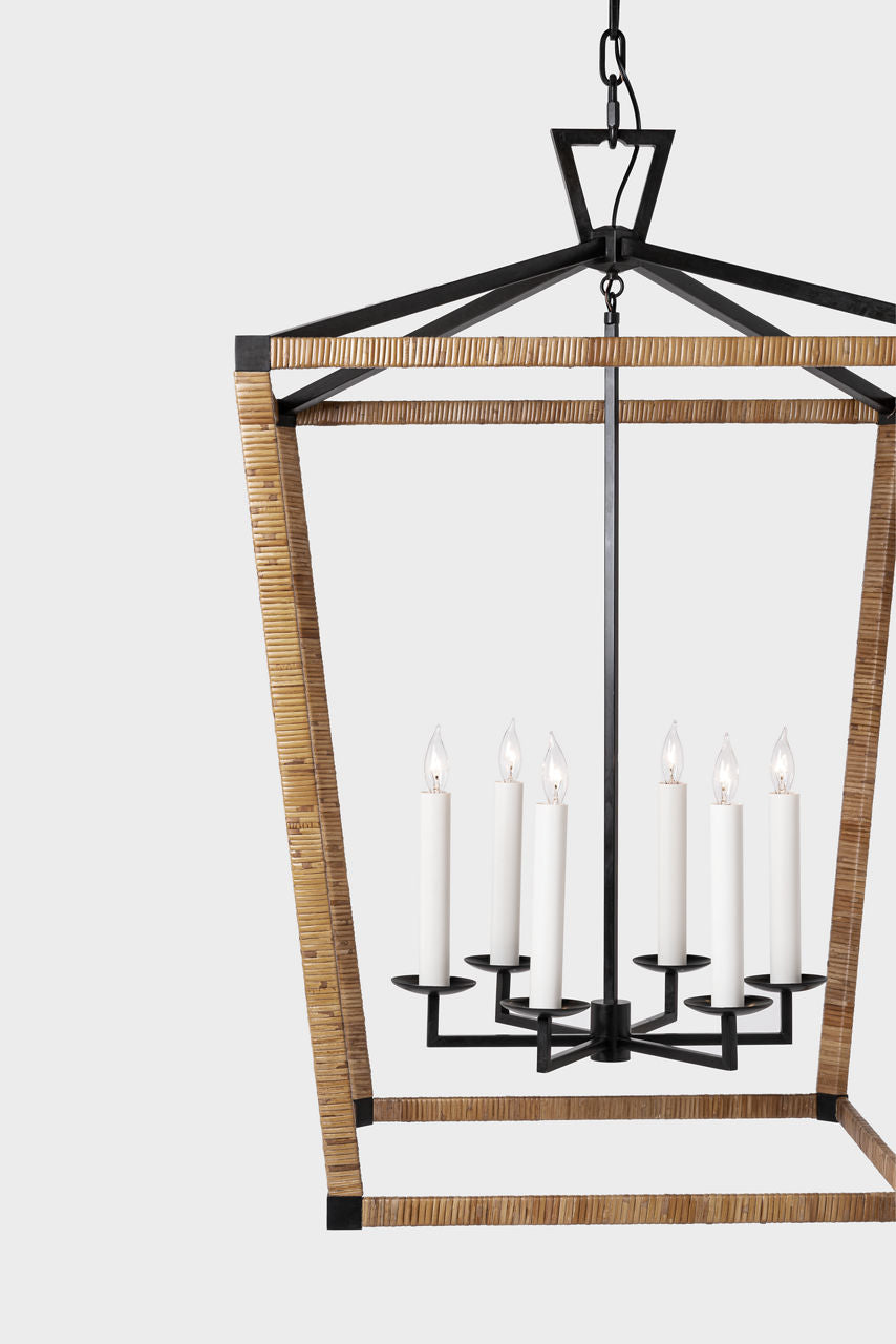 Darlana XL Wrapped Lantern | Aged Iron and Natural Rattan
