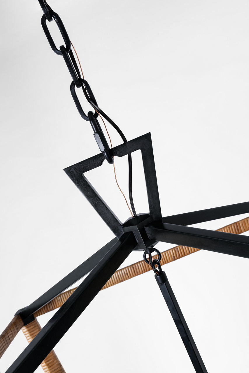 Darlana XL Wrapped Lantern | Aged Iron and Natural Rattan