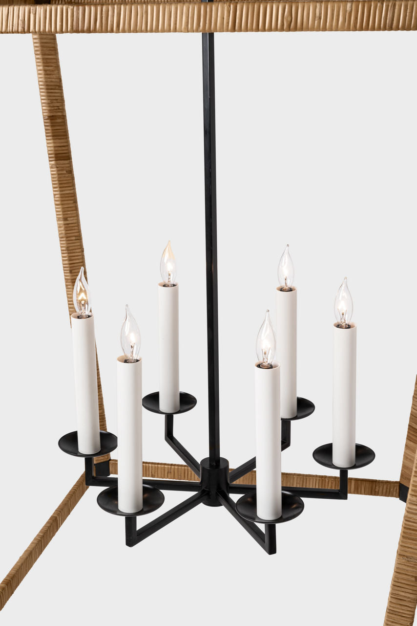 Darlana XL Wrapped Lantern | Aged Iron and Natural Rattan