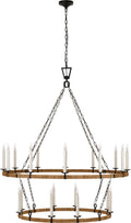 Darlana Extra Large Two Tier Chandelier | Aged Iron and Natural Rattan