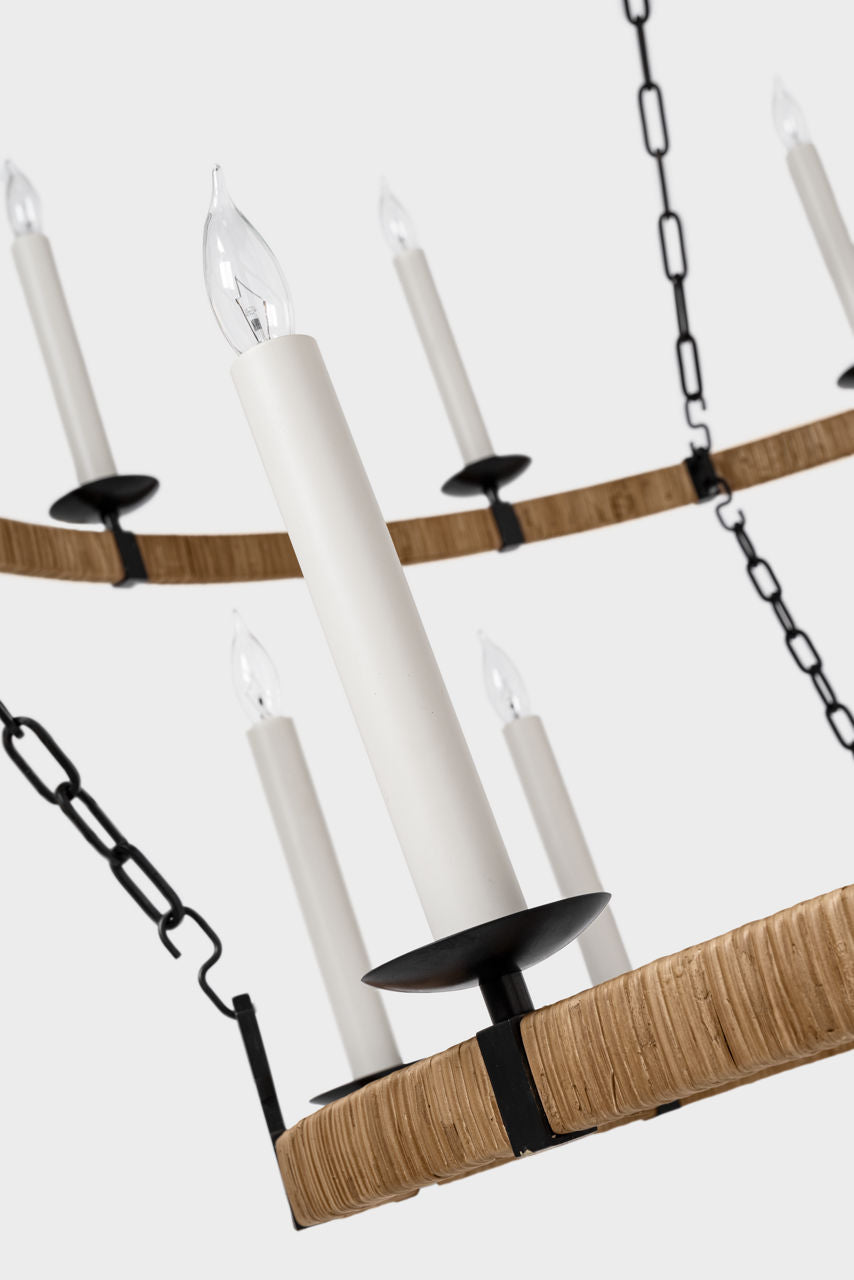 Darlana Extra Large Two Tier Chandelier | Aged Iron and Natural Rattan