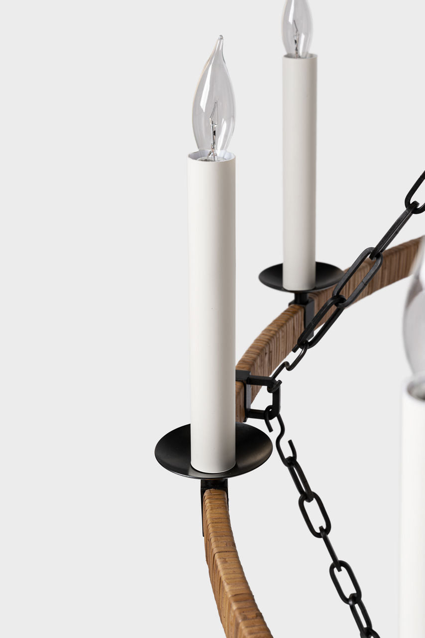 Darlana Extra Large Two Tier Chandelier | Aged Iron and Natural Rattan