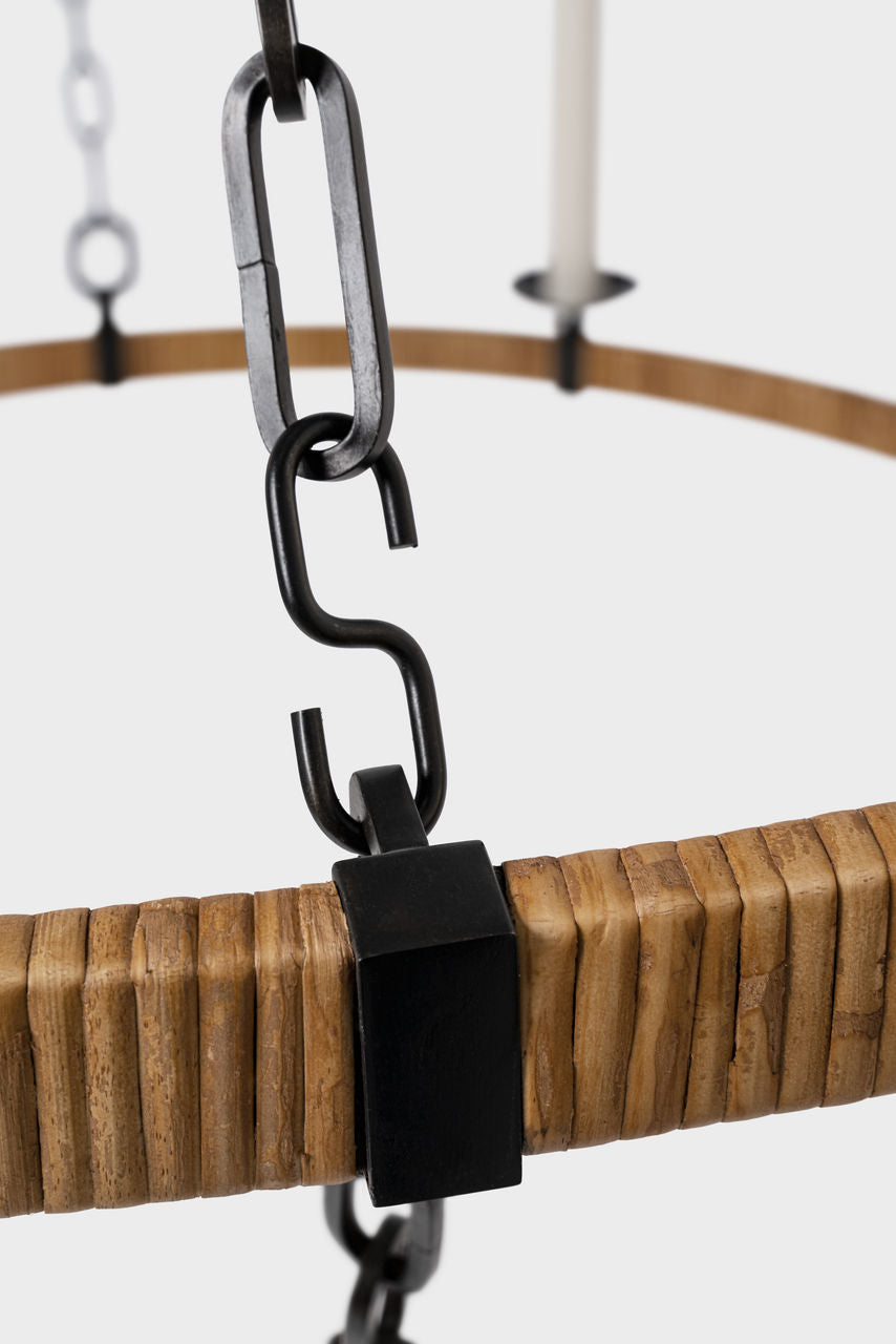 Darlana Extra Large Two Tier Chandelier | Aged Iron and Natural Rattan