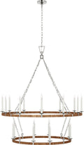 Darlana Extra Large Two Tier Chandelier | Polished Nickel and Natural Rattan