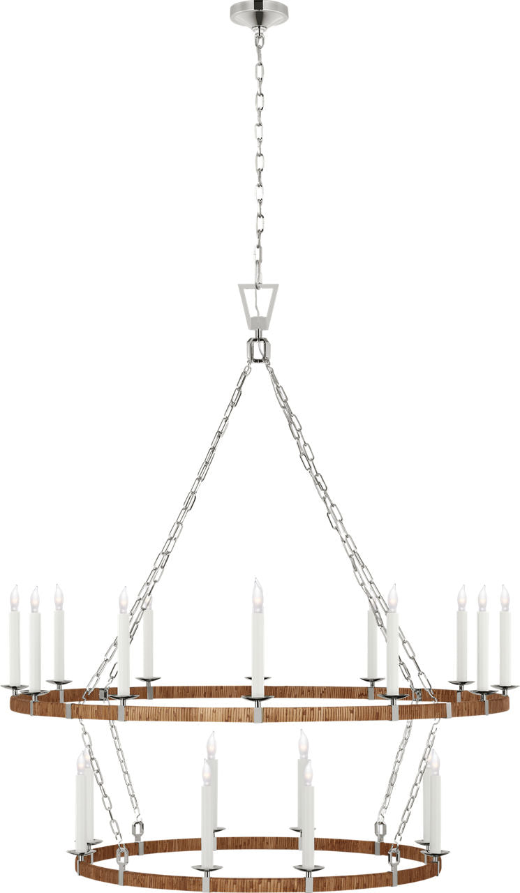 Darlana Extra Large Two Tier Chandelier | Polished Nickel and Natural Rattan