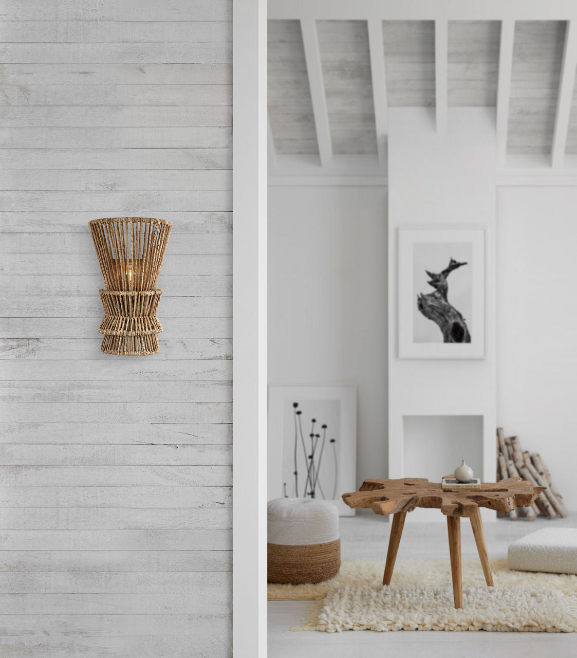 Antigua Medium Sconce | Antique-Burnished Brass and Natural Abaca