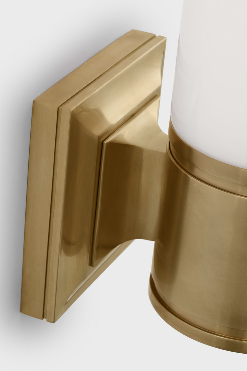 Halford 14" Bath Sconce | Antique-Burnished Brass | White Glass