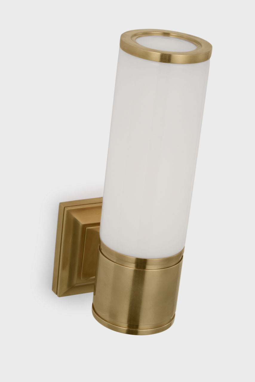 Halford 14" Bath Sconce | Antique-Burnished Brass | White Glass