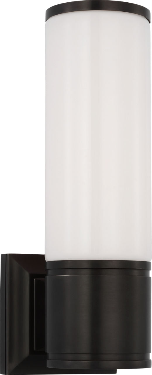 Halford 14" Bath Sconce | Bronze | White Glass