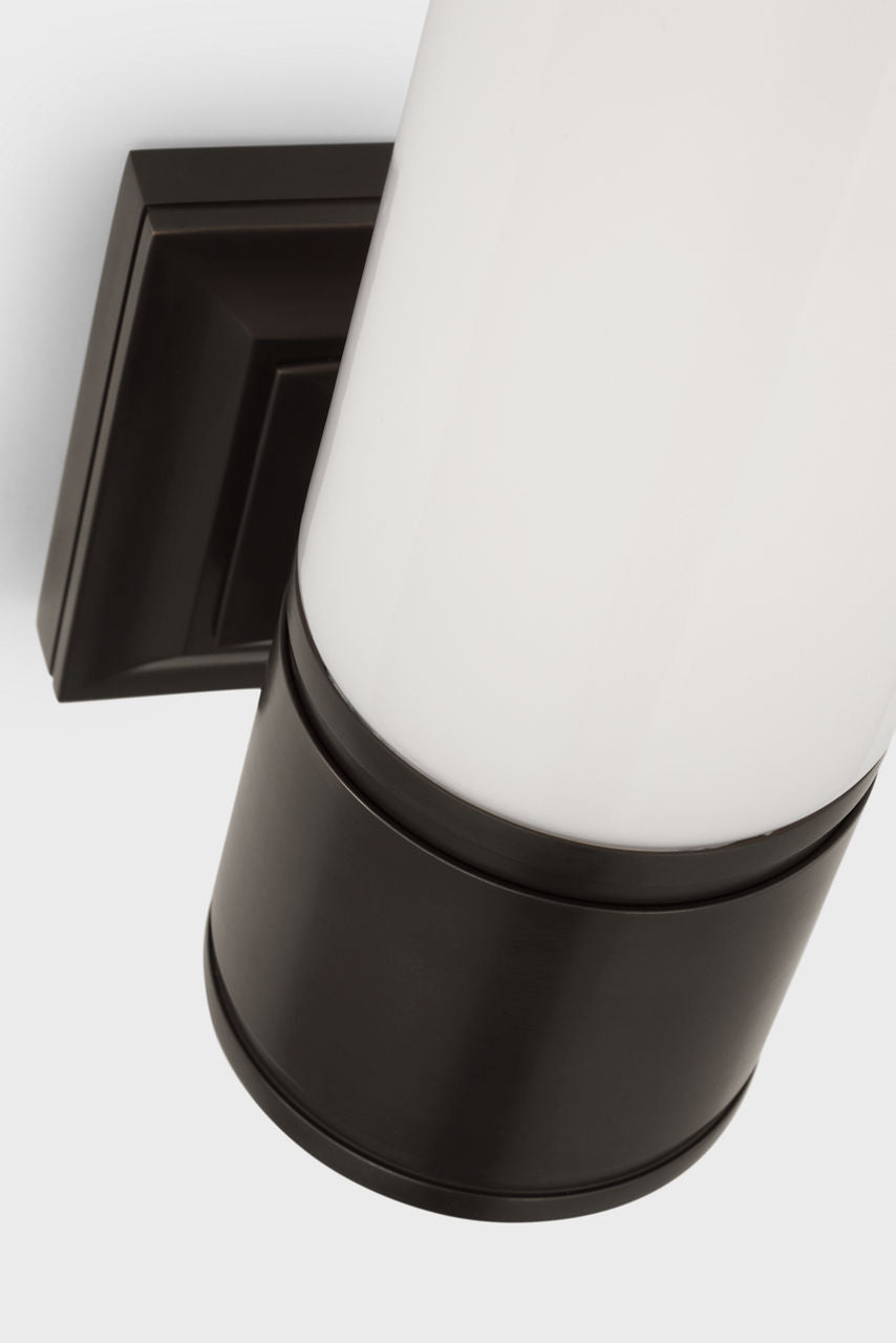 Halford 14" Bath Sconce | Bronze | White Glass
