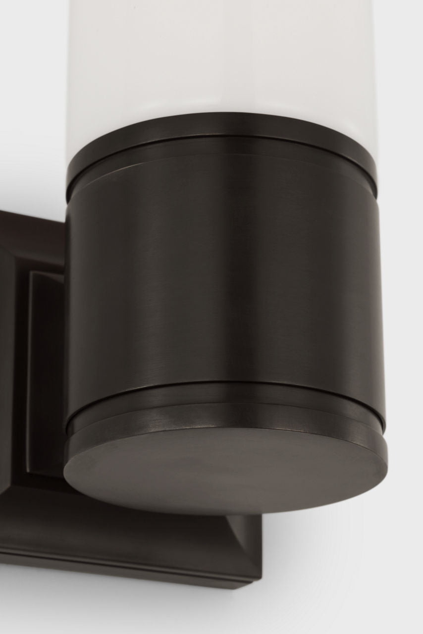 Halford 14" Bath Sconce | Bronze | White Glass